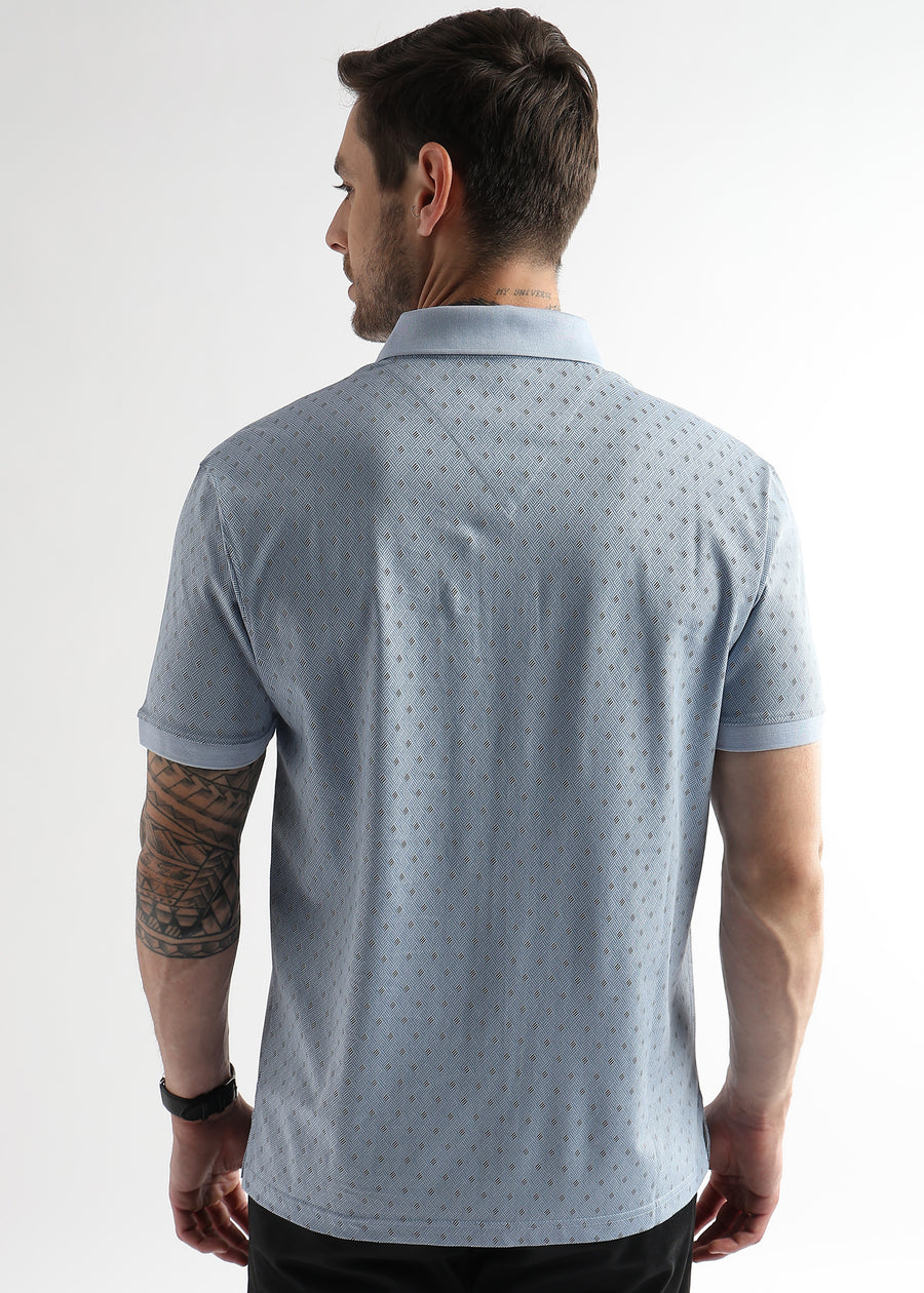 Omphalodes Blue Diagonal Print Mercerized Polo