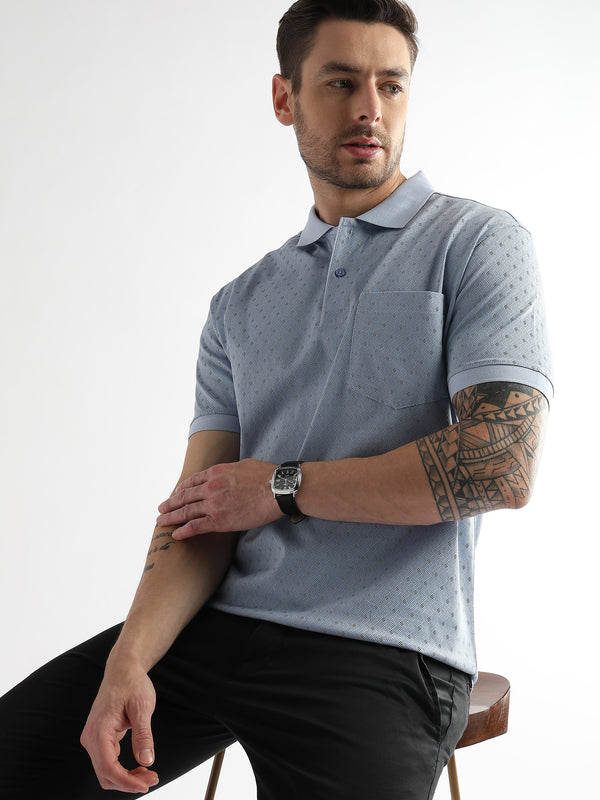 Omphalodes Blue Diagonal Print Mercerized Polo