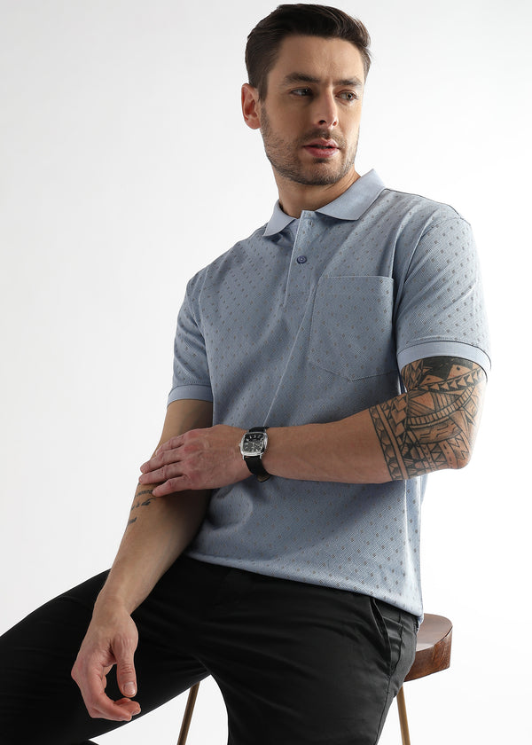 Omphalodes Blue Diagonal Print Mercerized Polo