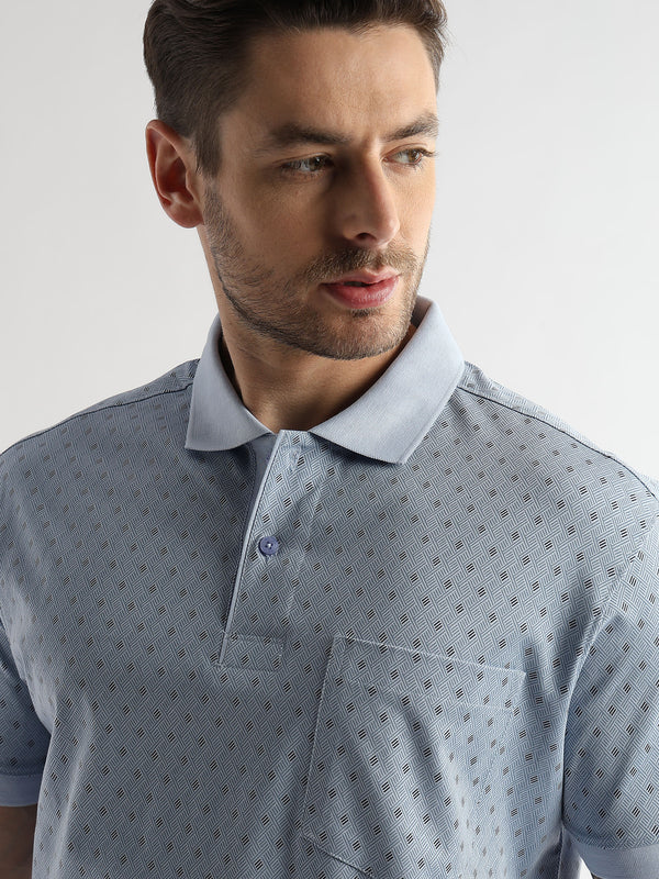 Omphalodes Blue Diagonal Print Mercerized Polo