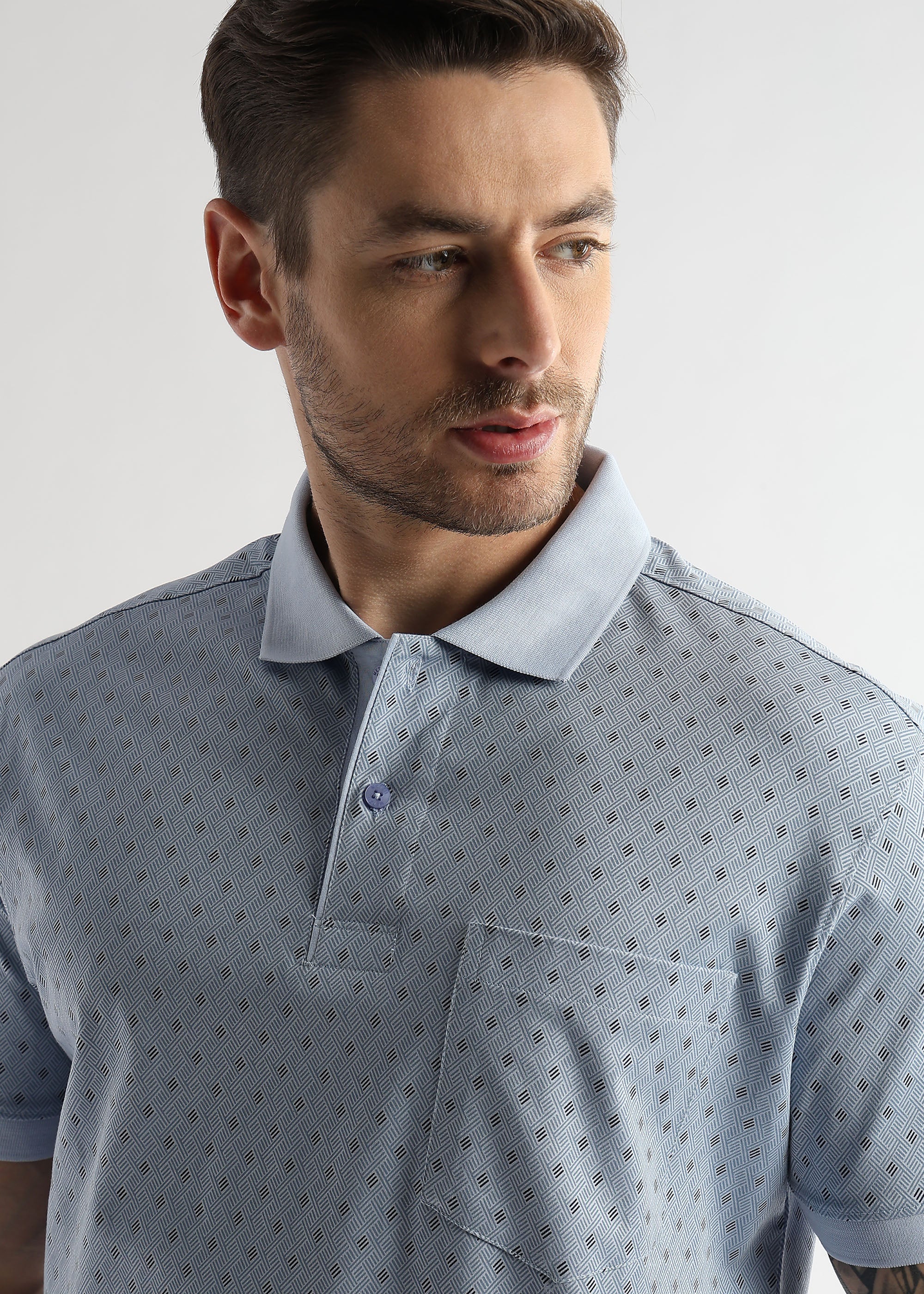 Omphalodes Blue Diagonal Print Mercerized Polo