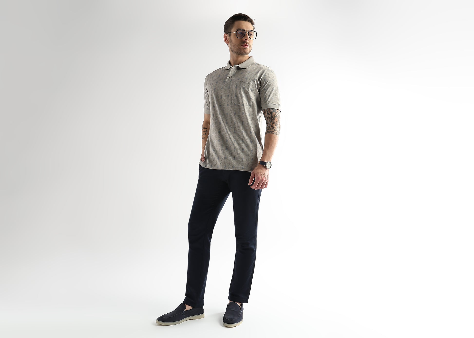 Pussywillow Gray Endless Rhombus Print Mercerized Polo