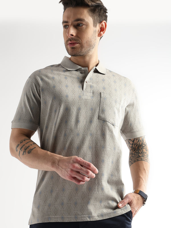 Pussywillow Gray Endless Rhombus Print Mercerized Polo
