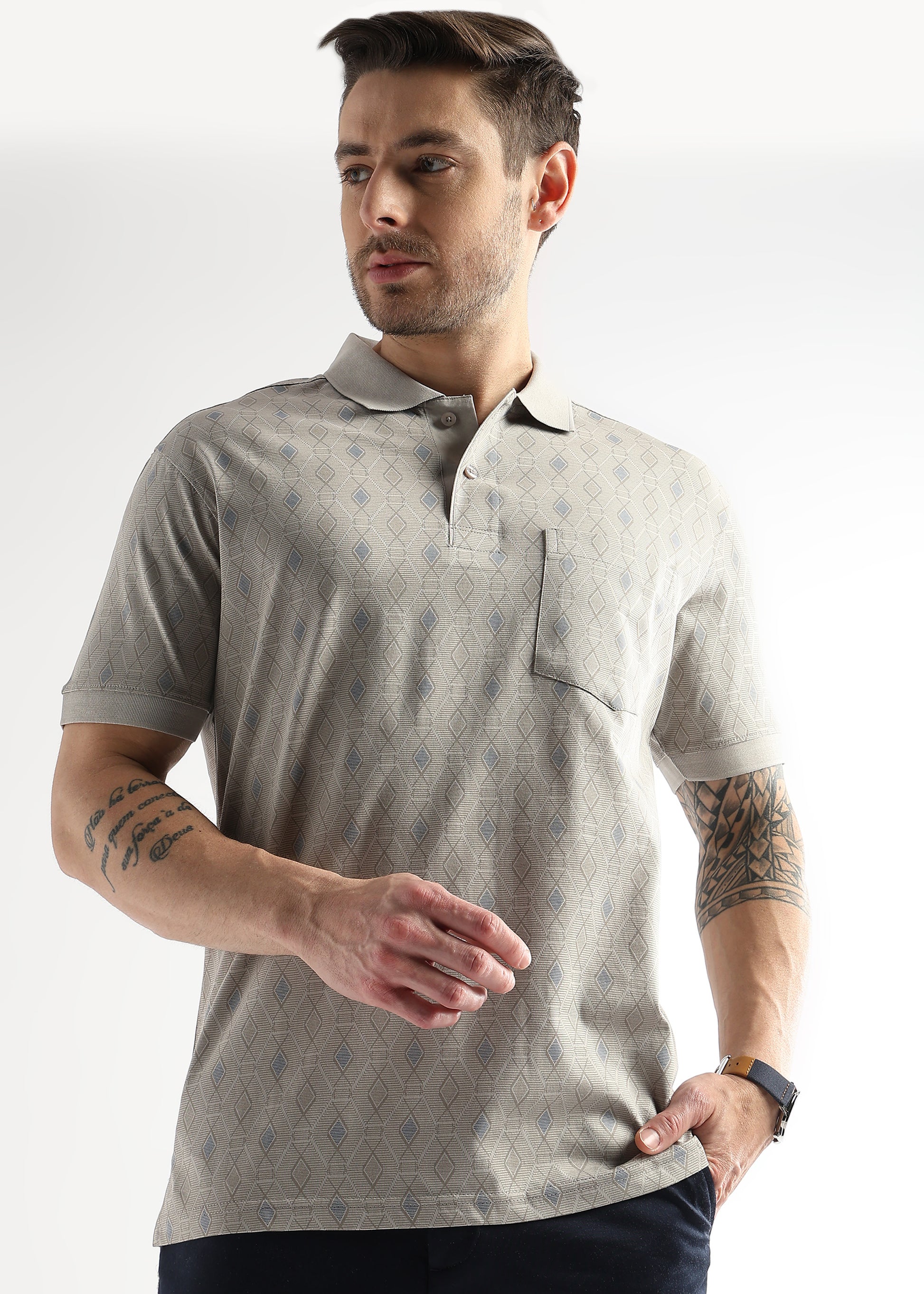 Pussywillow Gray Endless Rhombus Print Mercerized Polo