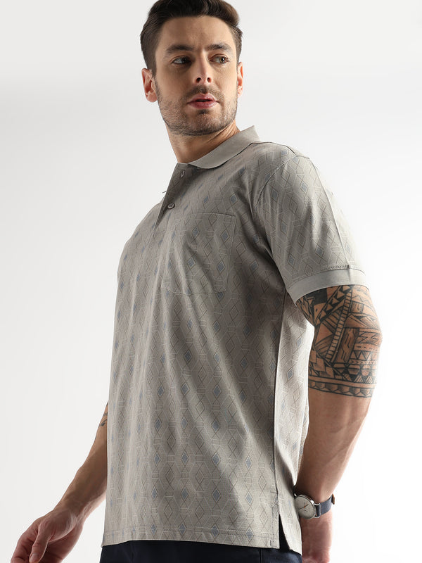 Pussywillow Gray Endless Rhombus Print Mercerized Polo