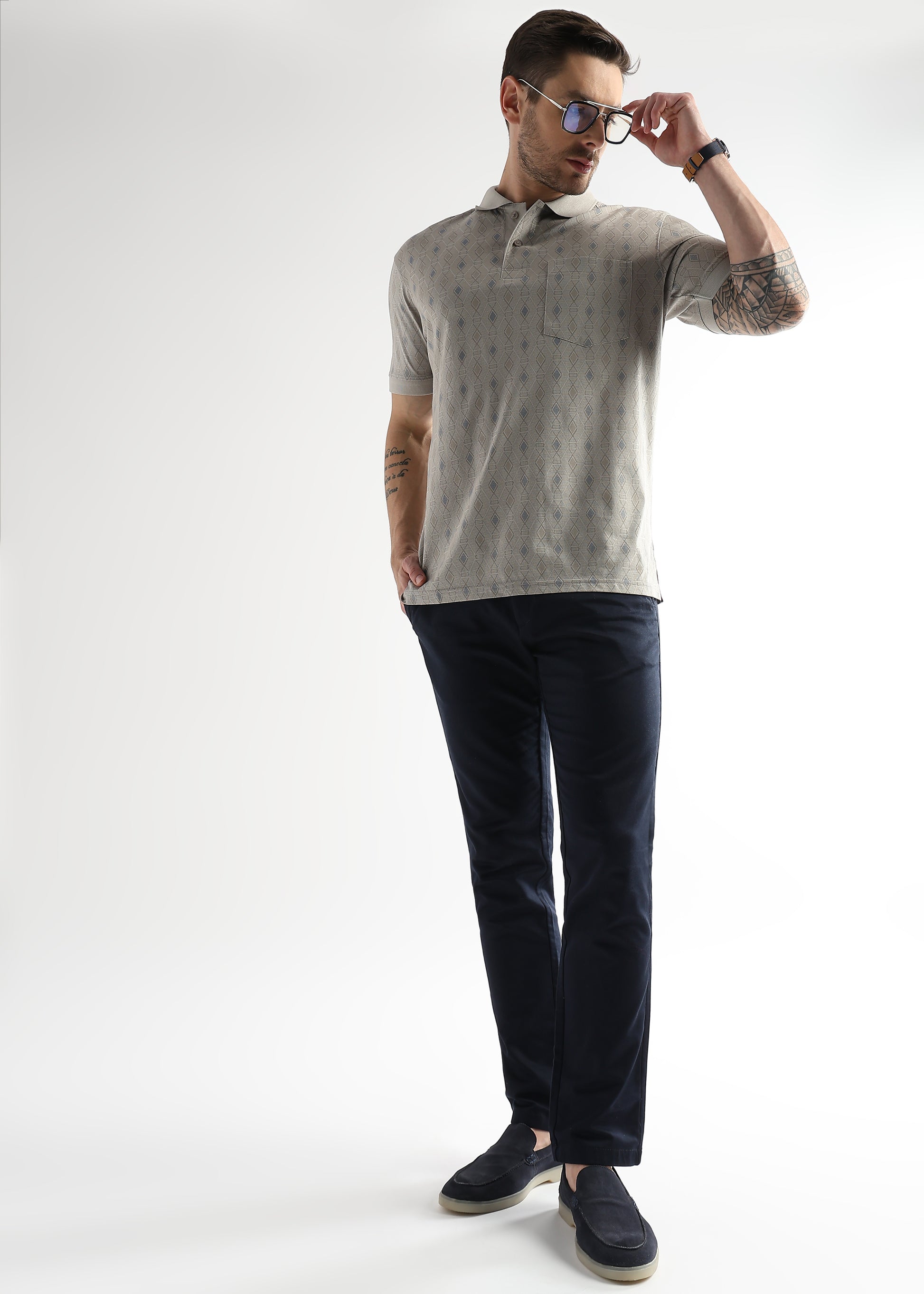 Pussywillow Gray Endless Rhombus Print Mercerized Polo