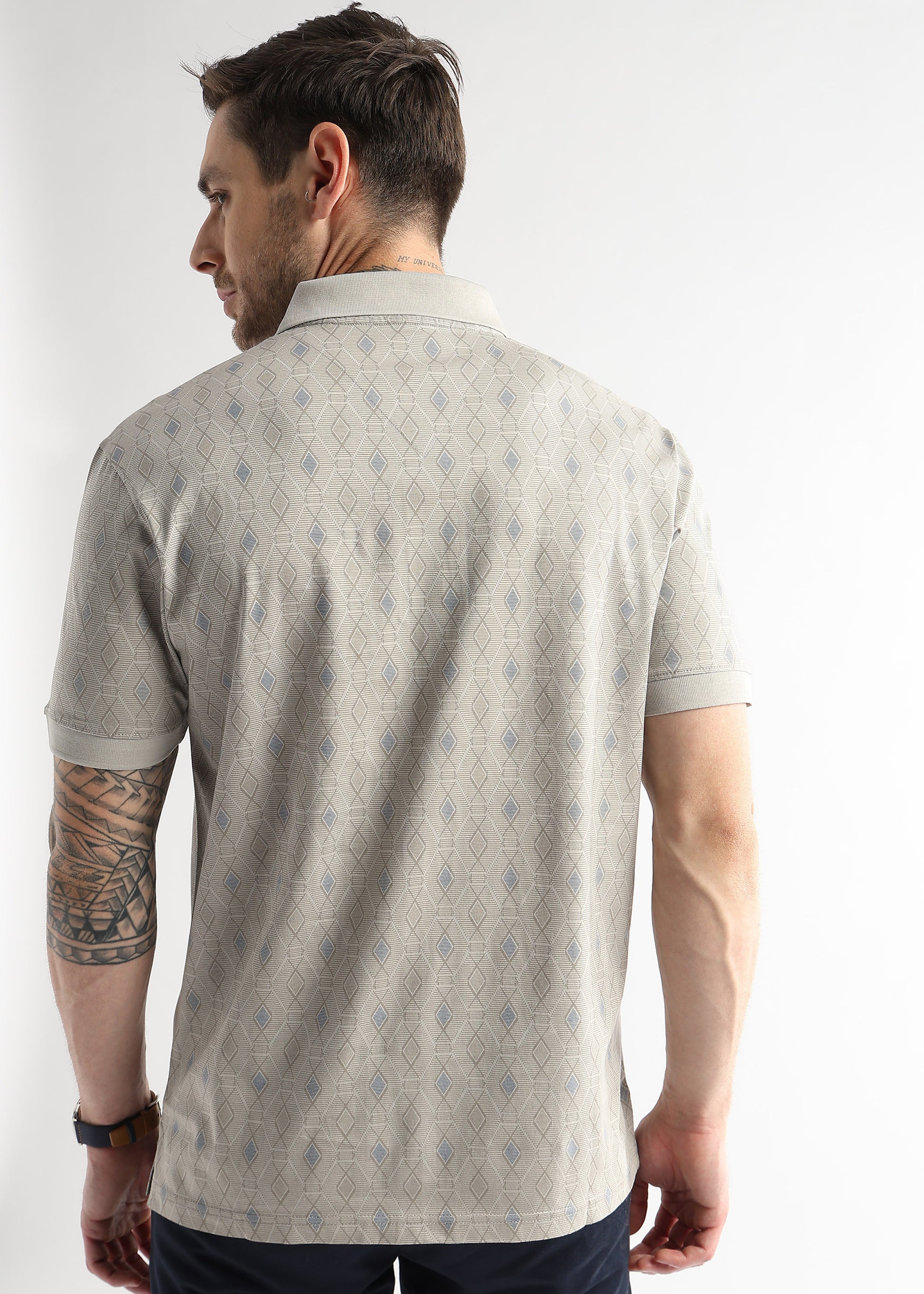 Pussywillow Gray Endless Rhombus Print Mercerized Polo