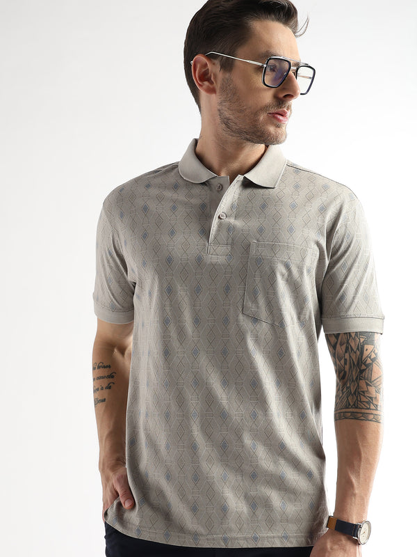 Pussywillow Gray Endless Rhombus Print Mercerized Polo
