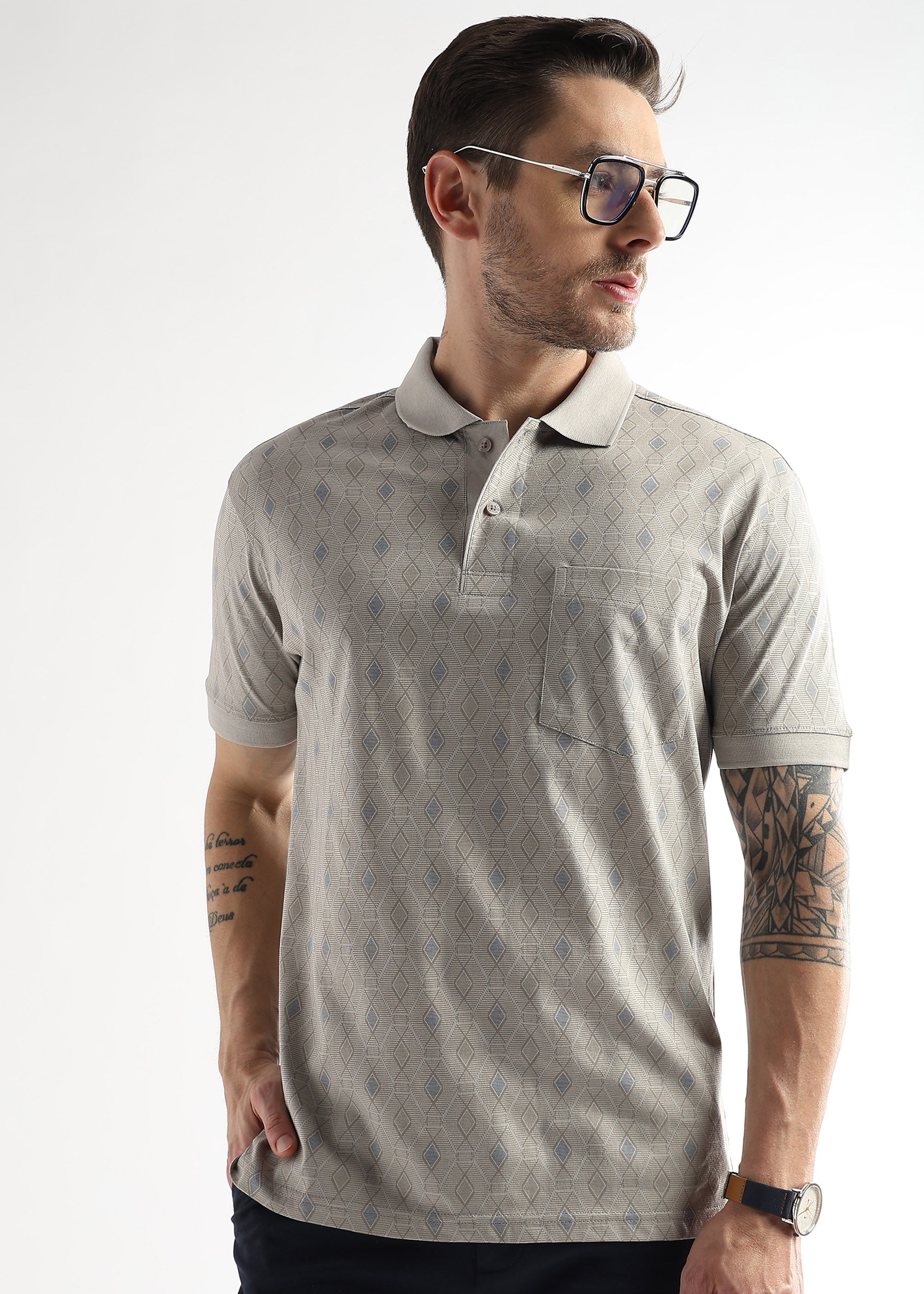 Pussywillow Gray Endless Rhombus Print Mercerized Polo