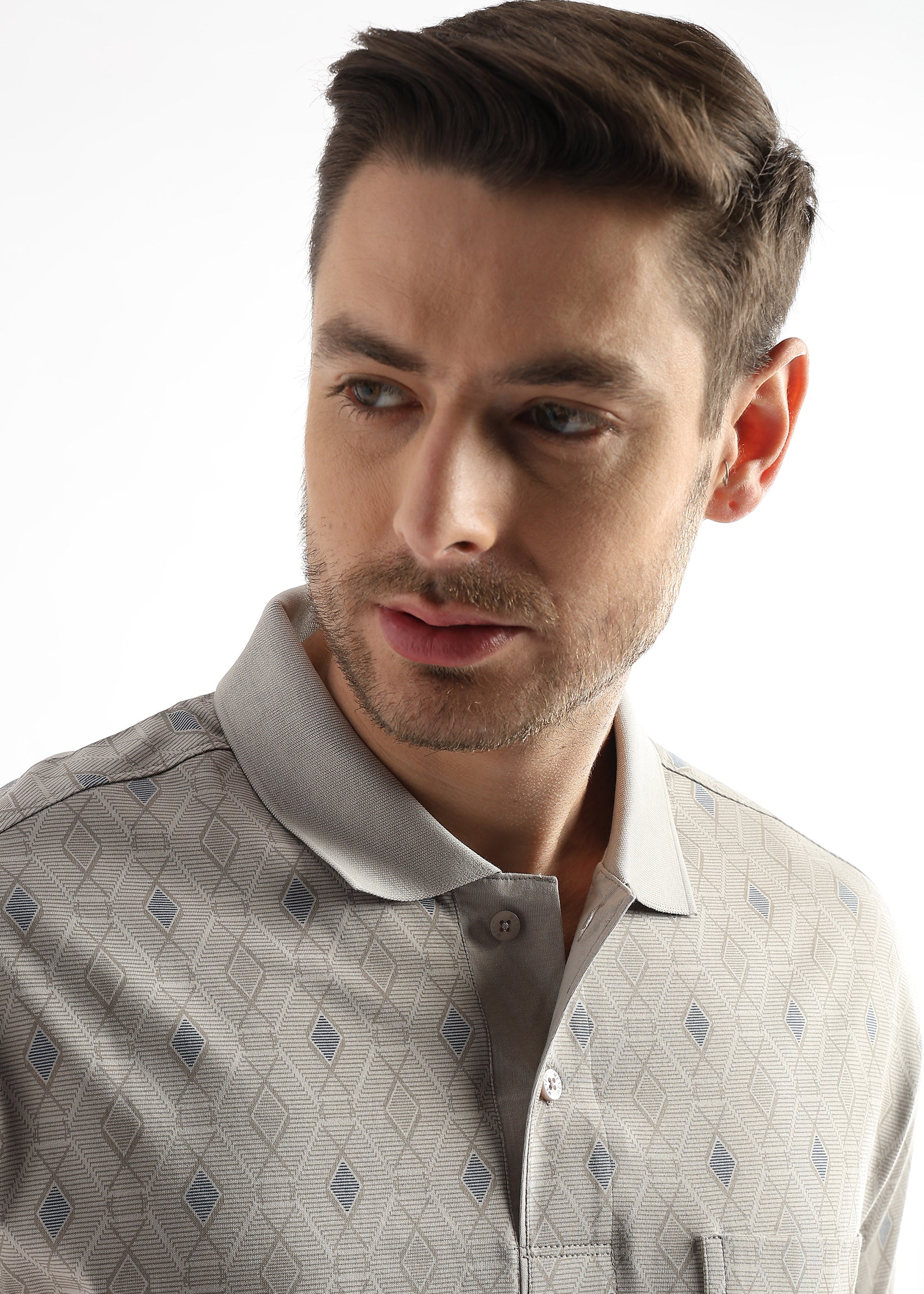 Pussywillow Gray Endless Rhombus Print Mercerized Polo