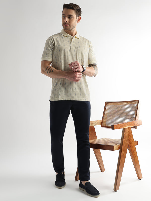 Afterglow White Endless Rhombus Print Mercerized Polo