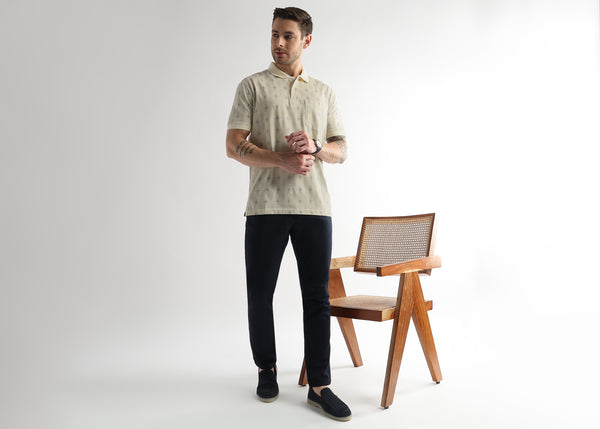 Afterglow White Endless Rhombus Print Mercerized Polo