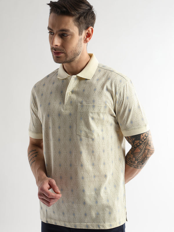 Afterglow White Endless Rhombus Print Mercerized Polo
