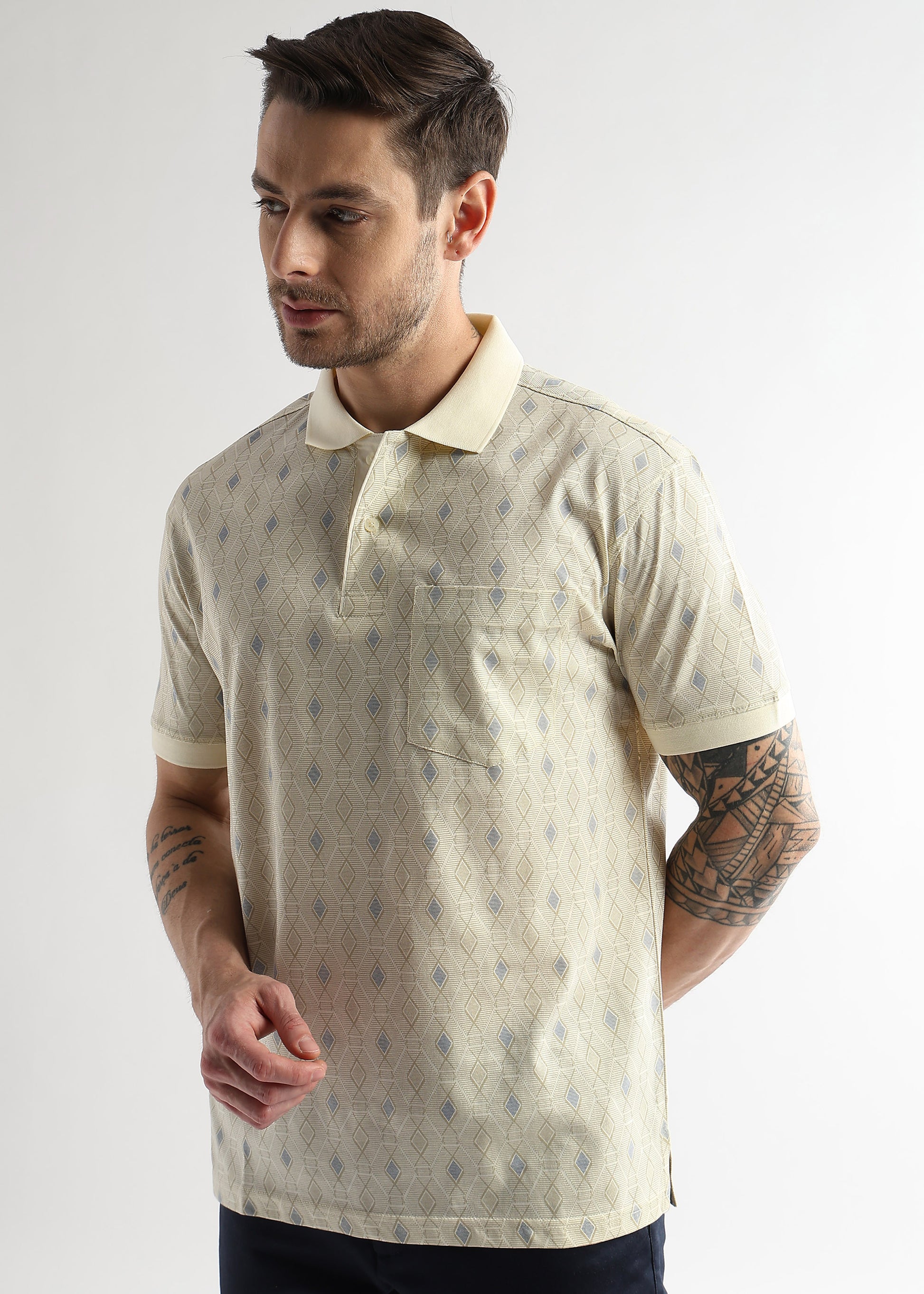 Afterglow White Endless Rhombus Print Mercerized Polo