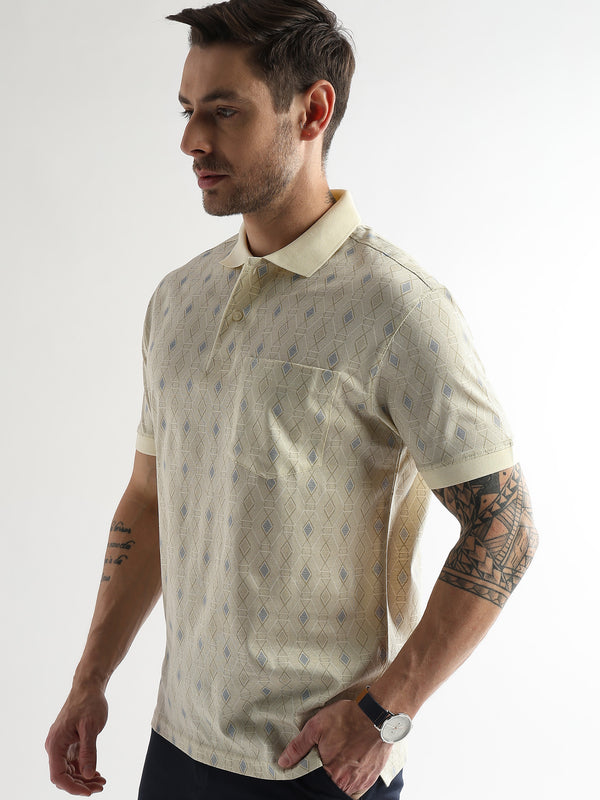 Afterglow White Endless Rhombus Print Mercerized Polo