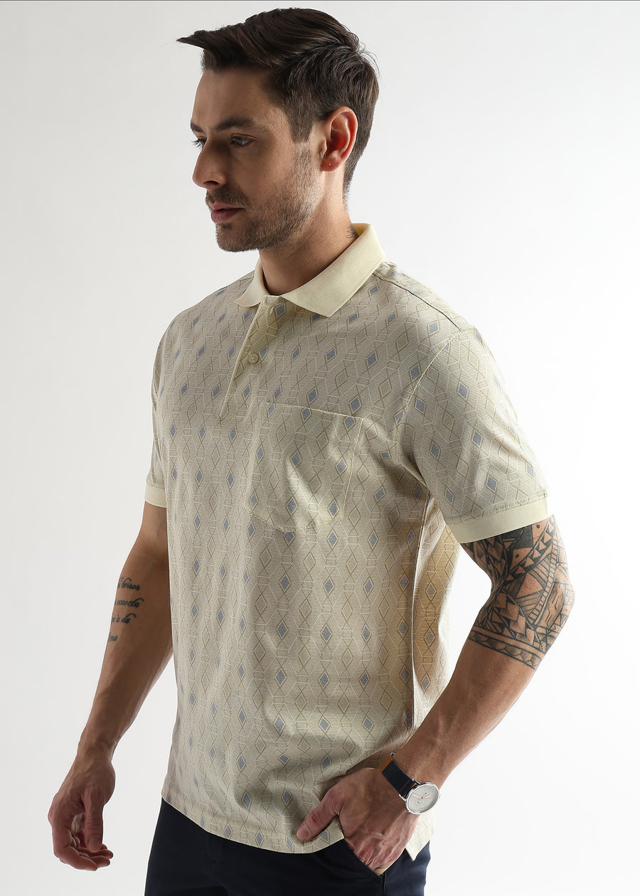 Afterglow White Endless Rhombus Print Mercerized Polo