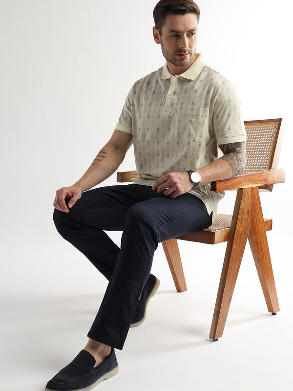 Afterglow White Endless Rhombus Print Mercerized Polo