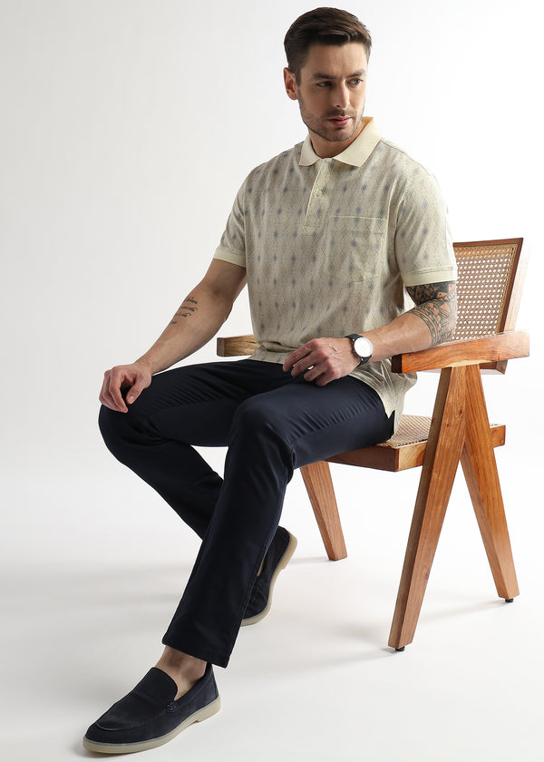 Afterglow White Endless Rhombus Print Mercerized Polo