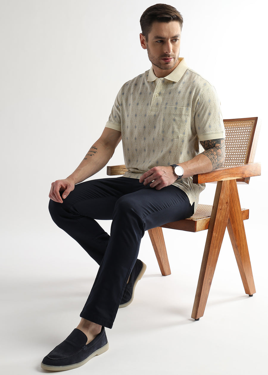 Afterglow White Endless Rhombus Print Mercerized Polo