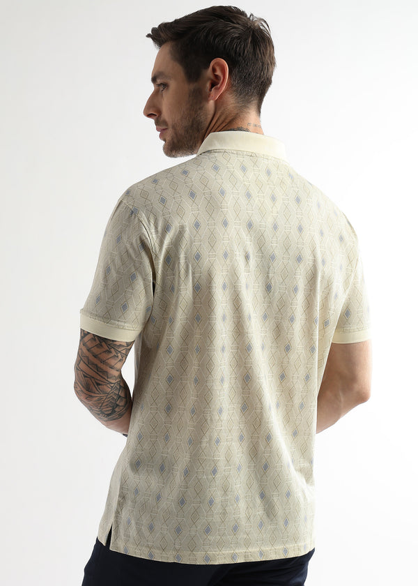 Afterglow White Endless Rhombus Print Mercerized Polo