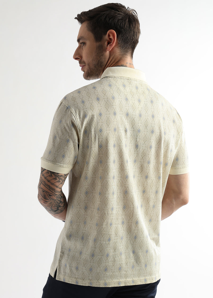 Afterglow White Endless Rhombus Print Mercerized Polo