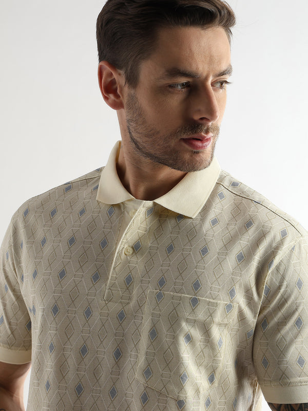 Afterglow White Endless Rhombus Print Mercerized Polo