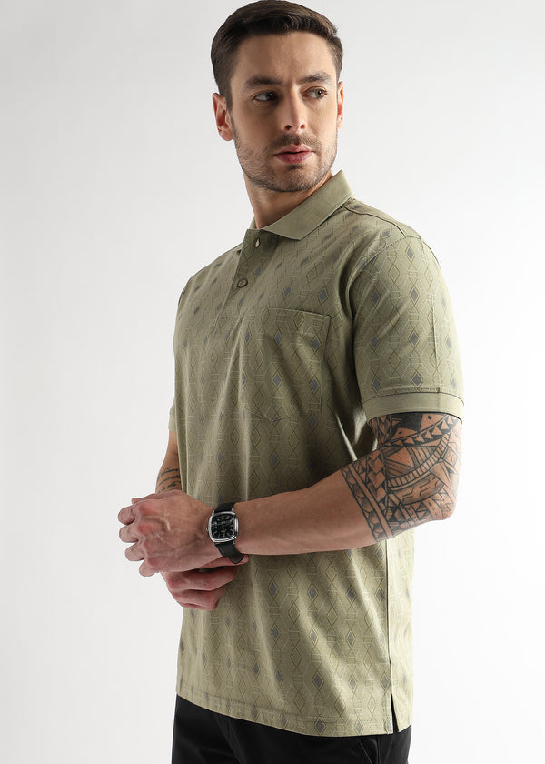 Winter Pear Endless Rhombus Print Mercerized Polo