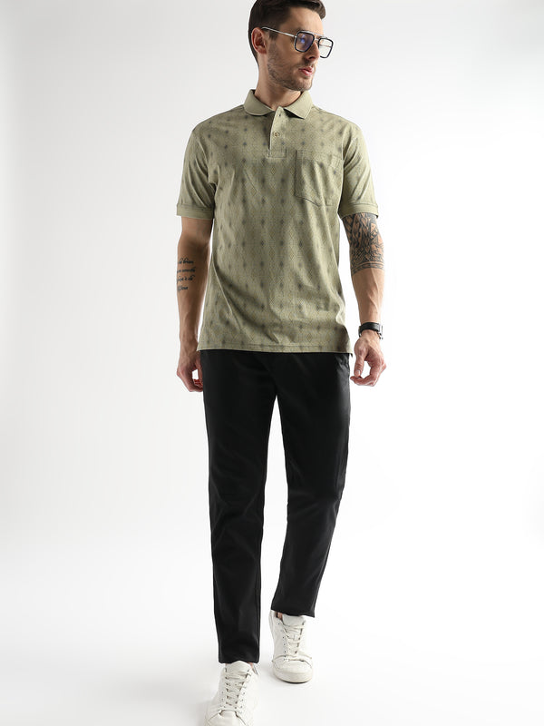 Winter Pear Endless Rhombus Print Mercerized Polo