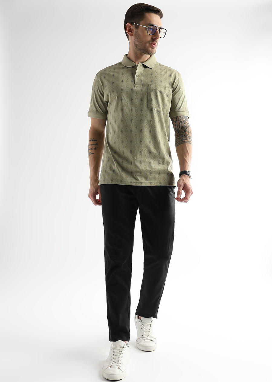 Winter Pear Endless Rhombus Print Mercerized Polo