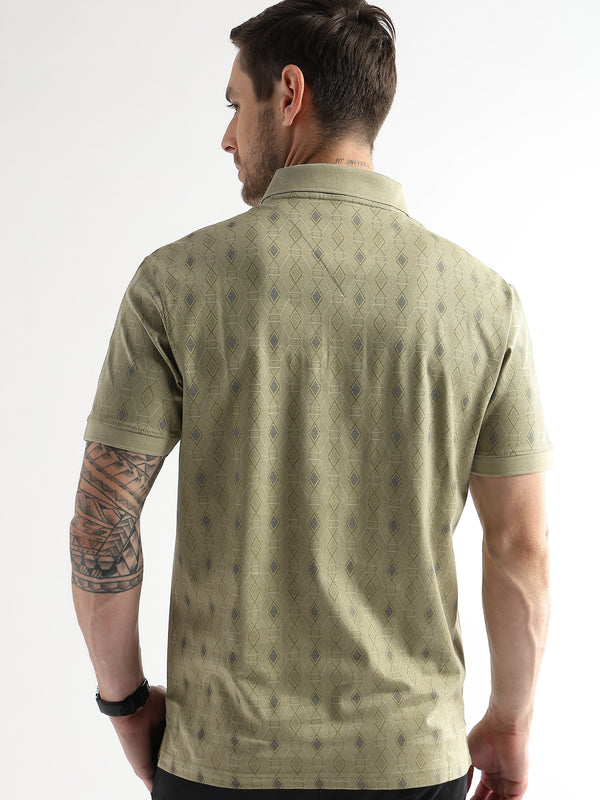 Winter Pear Endless Rhombus Print Mercerized Polo