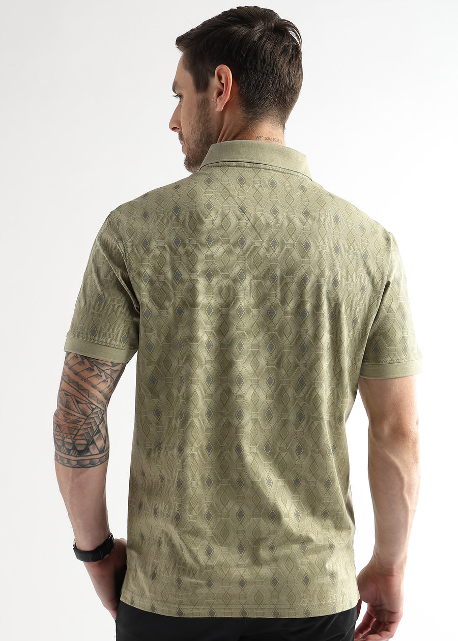 Winter Pear Endless Rhombus Print Mercerized Polo