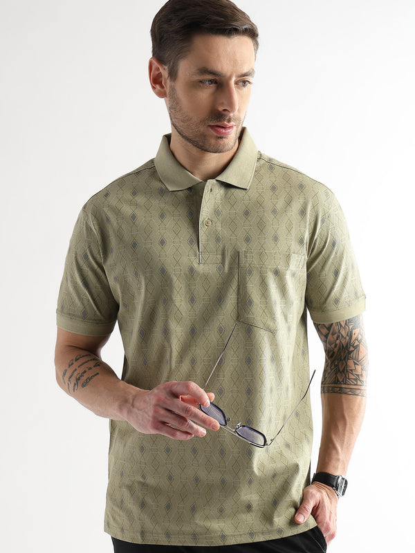 Winter Pear Endless Rhombus Print Mercerized Polo