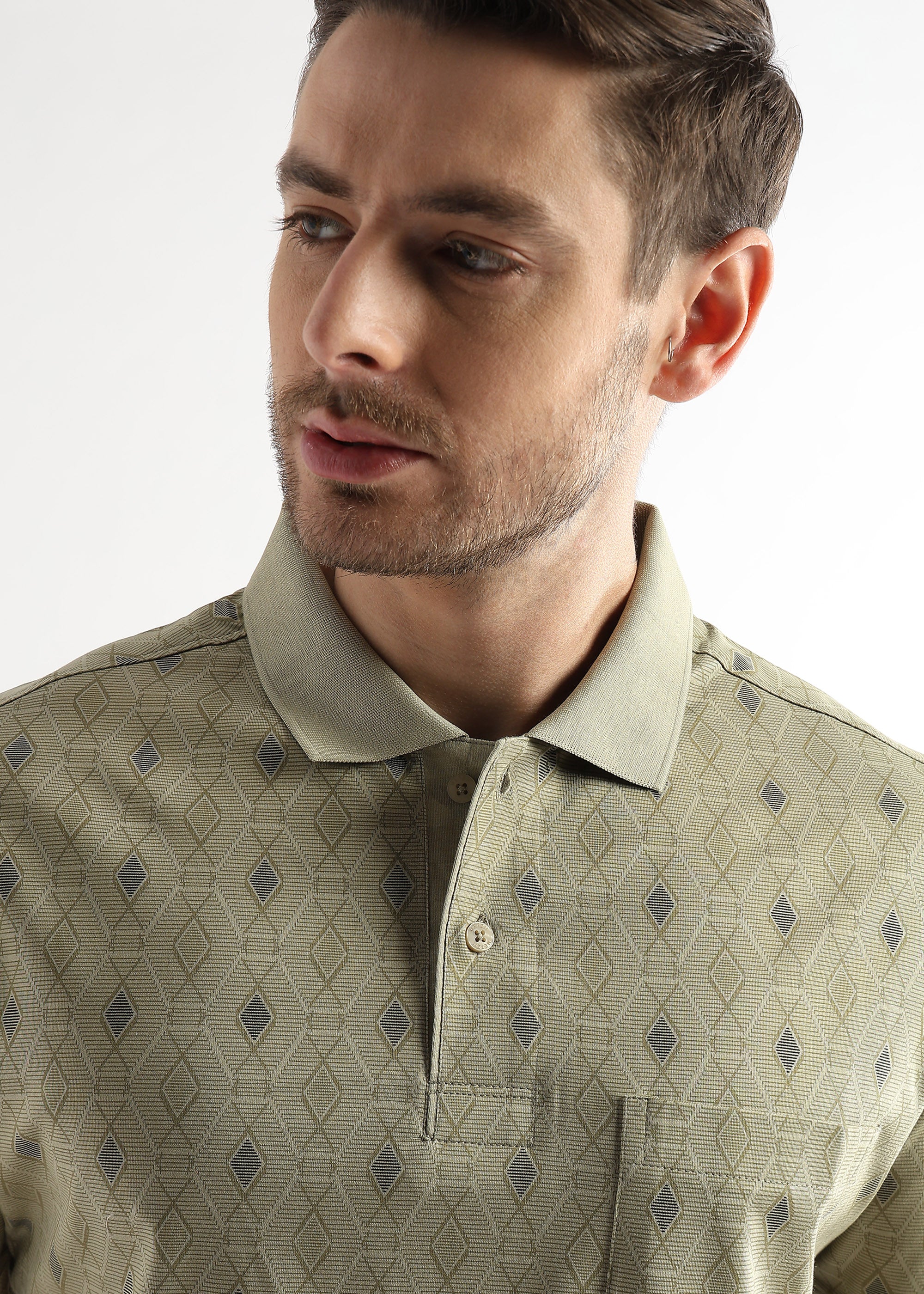 Winter Pear Endless Rhombus Print Mercerized Polo