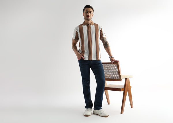 Biscuit Brown Structured Half Zip Polo
