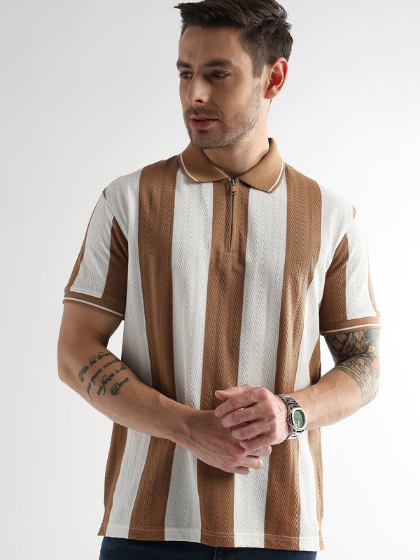Biscuit Brown Structured Half Zip Polo