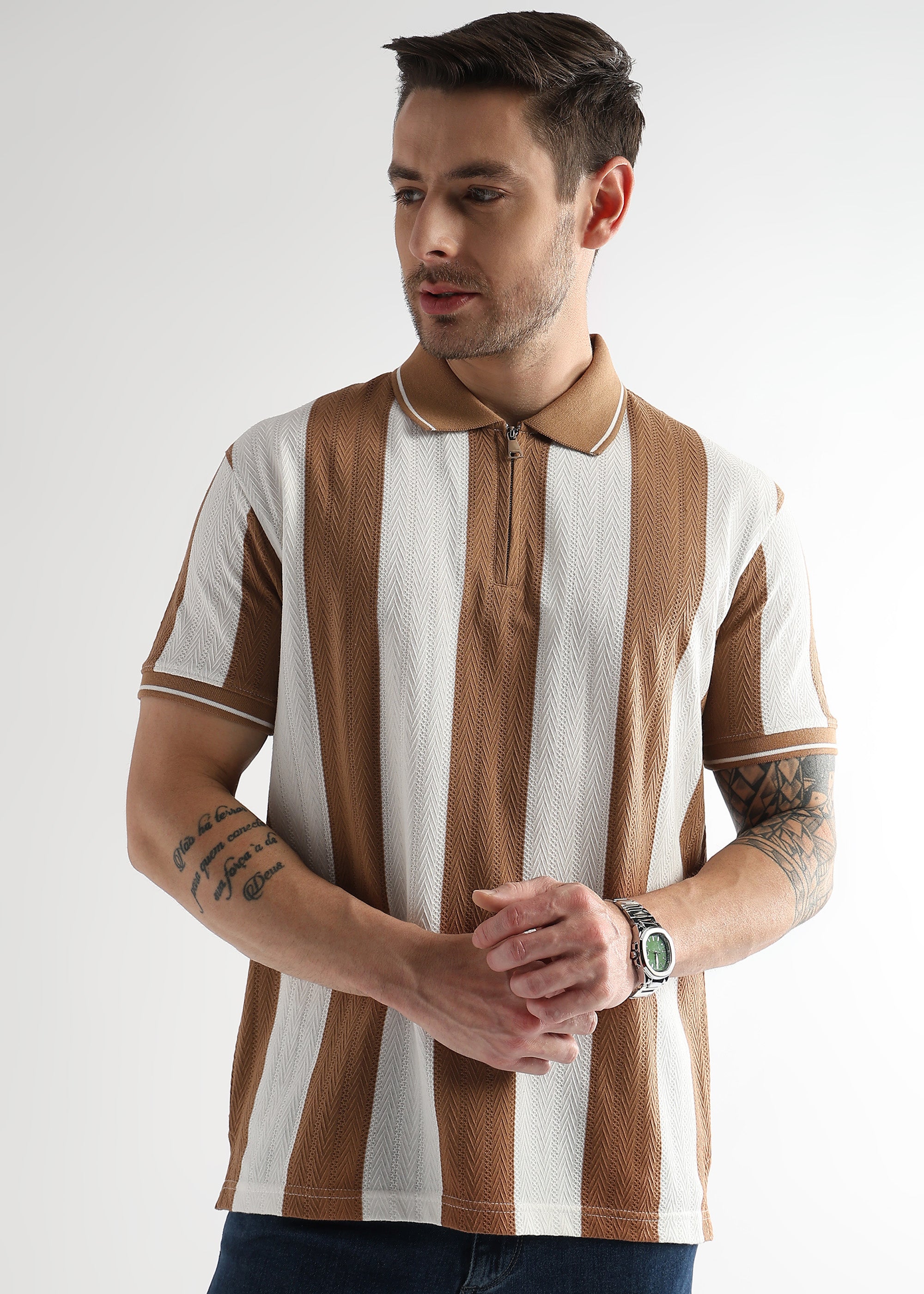 Biscuit Brown Structured Half Zip Polo