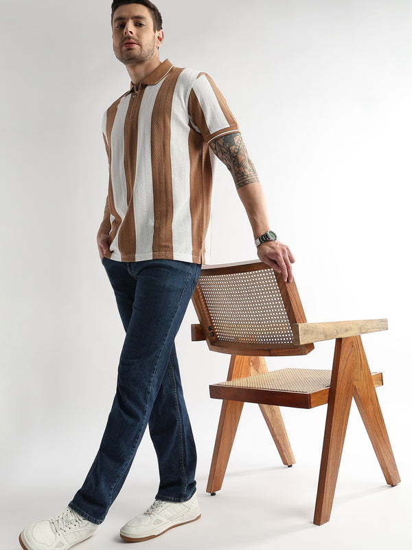 Biscuit Brown Structured Half Zip Polo