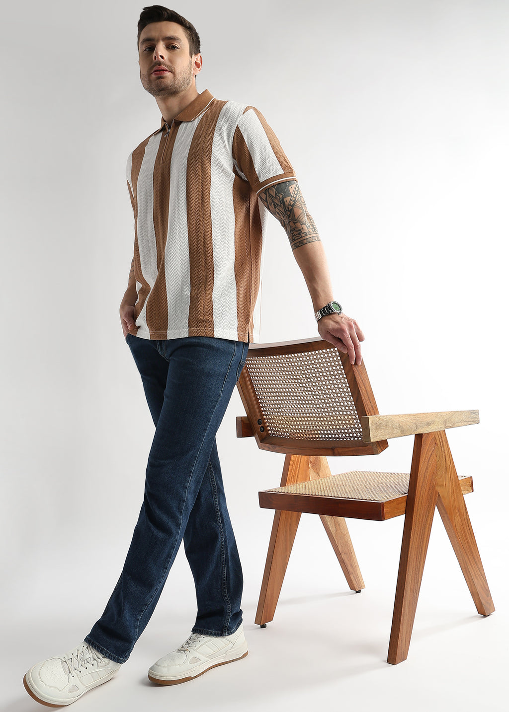 Biscuit Brown Structured Half Zip Polo