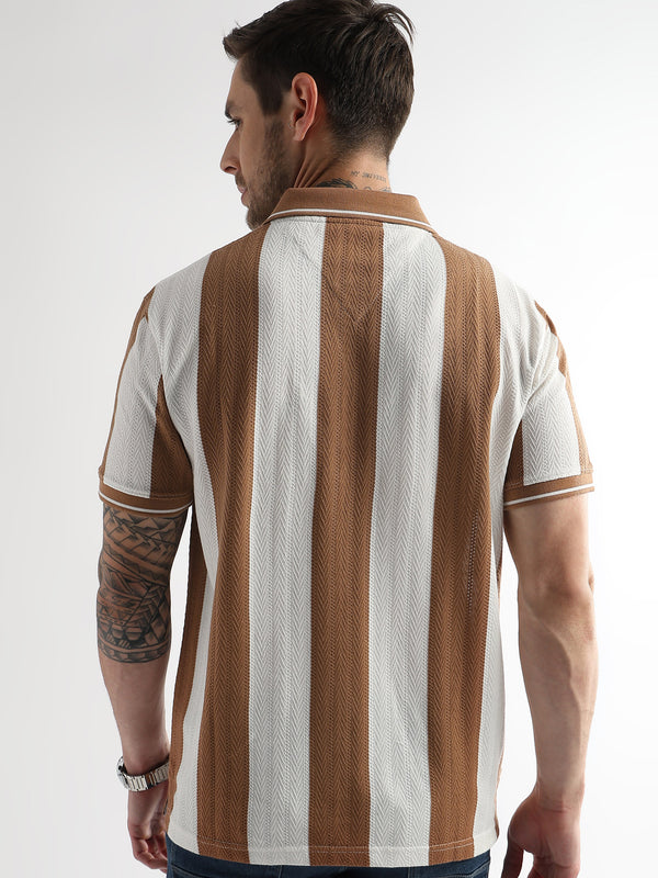 Biscuit Brown Structured Half Zip Polo