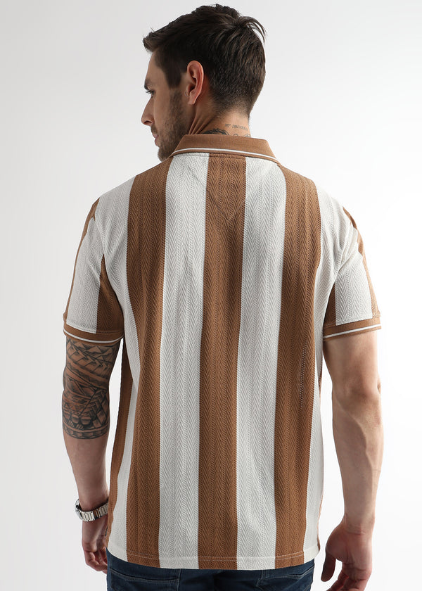 Biscuit Brown Structured Half Zip Polo