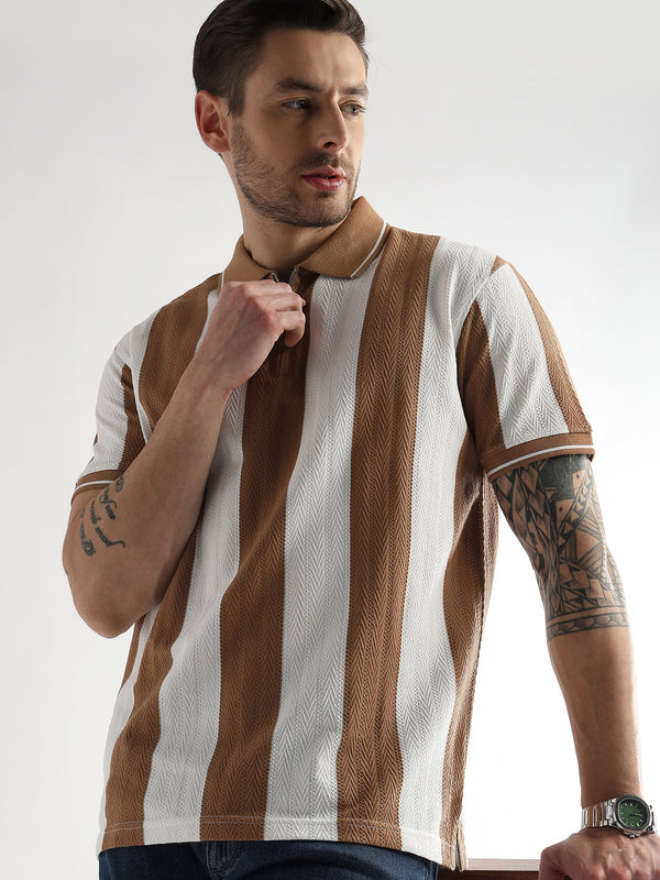 Biscuit Brown Structured Half Zip Polo