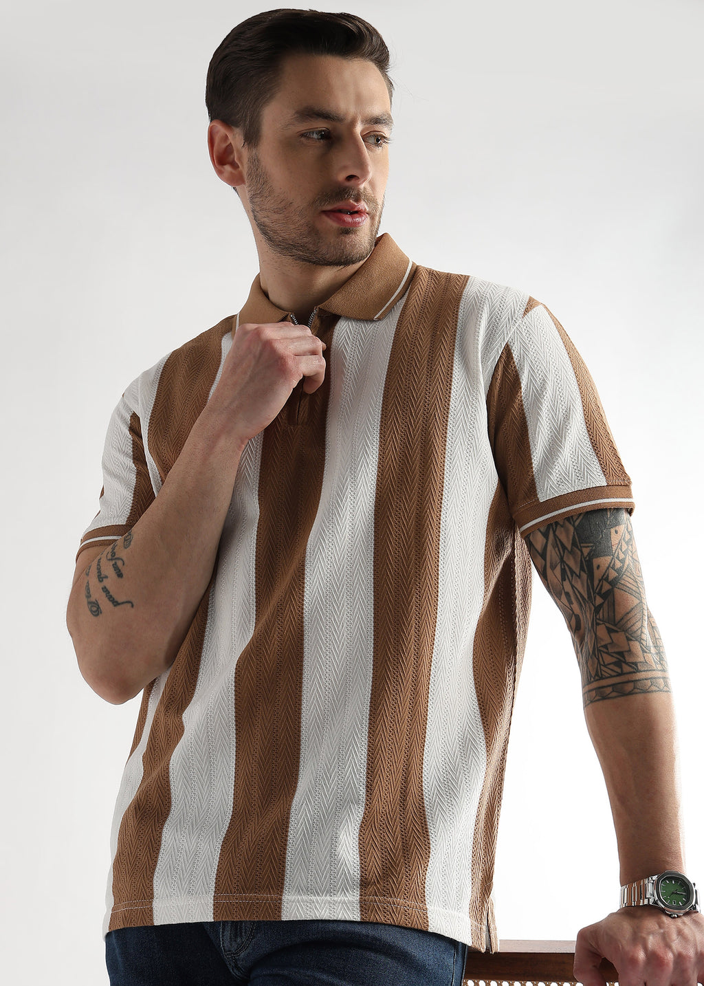 Biscuit Brown Structured Half Zip Polo