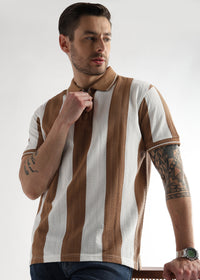 Biscuit Brown Structured Half Zip Polo