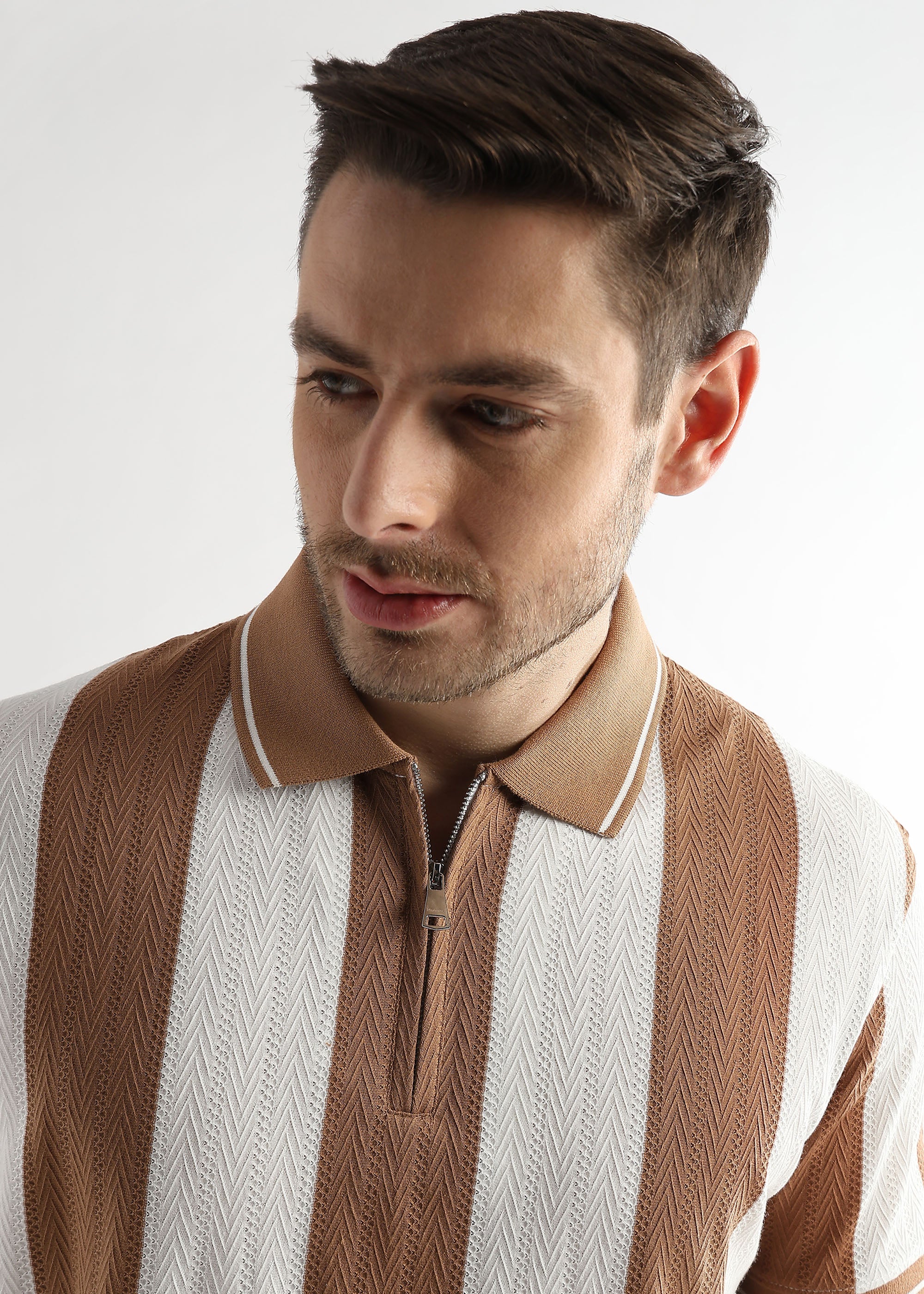 Biscuit Brown Structured Half Zip Polo