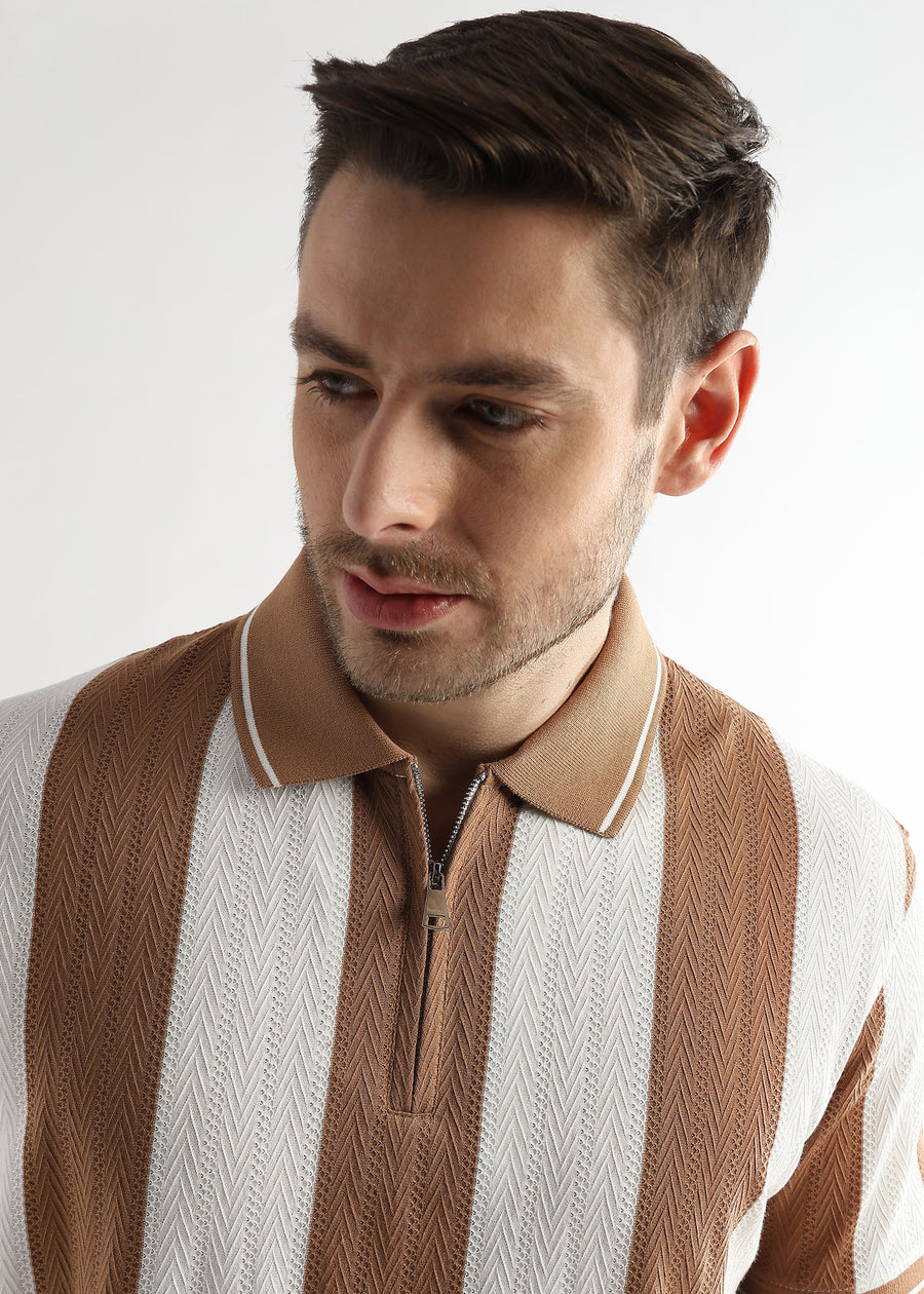 Biscuit Brown Structured Half Zip Polo