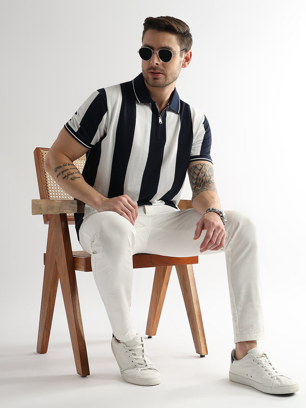 Navy Iris Structured Half Zip Polo