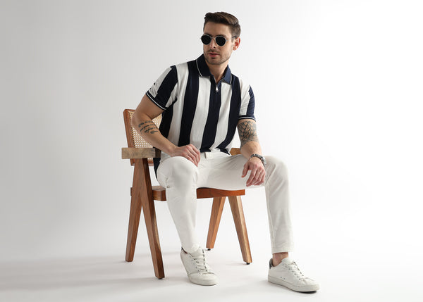 Navy Iris Structured Half Zip Polo