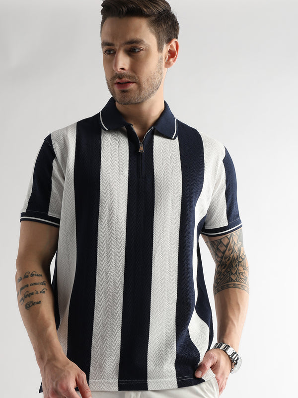 Navy Iris Structured Half Zip Polo