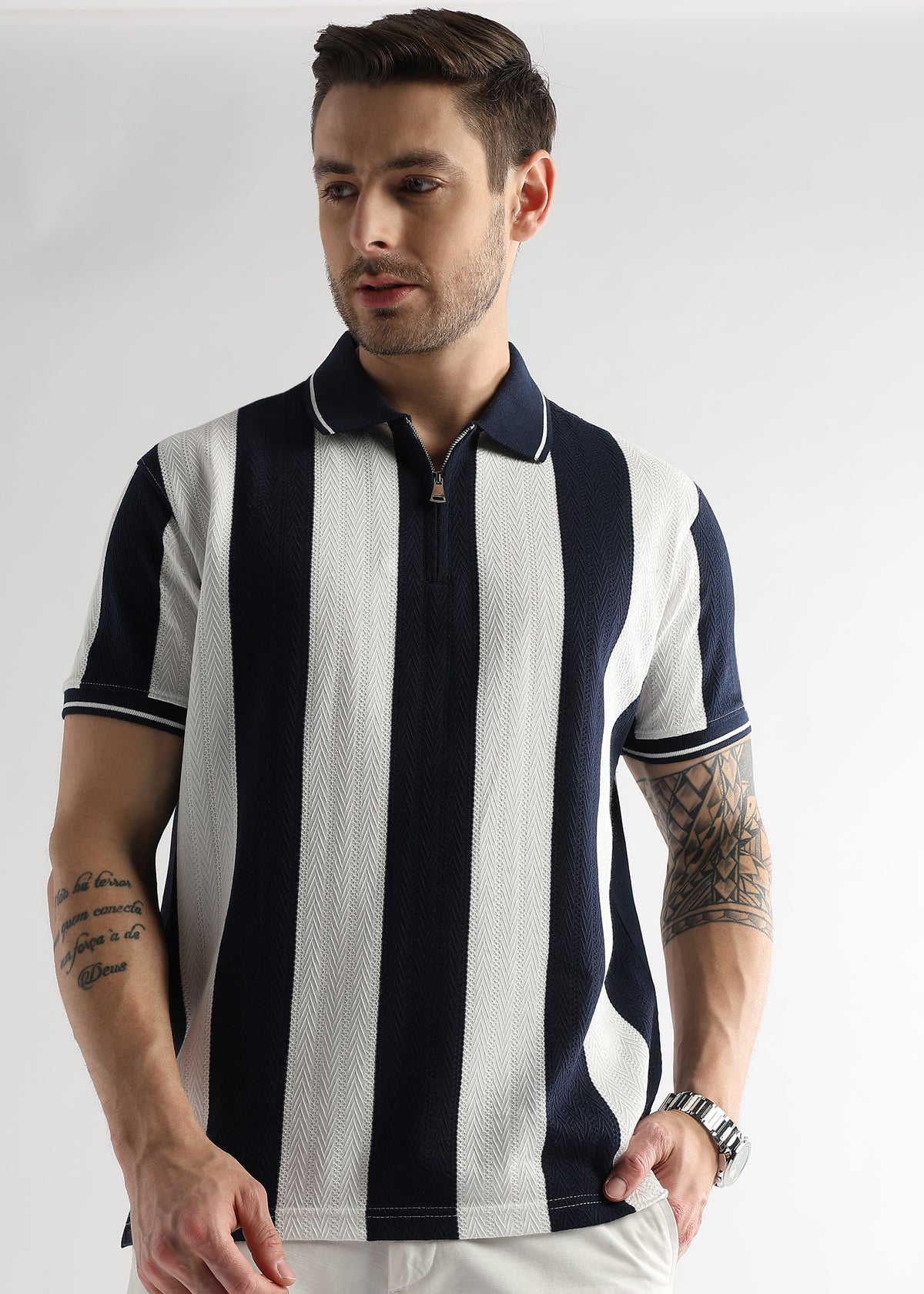 Navy Iris Structured Half Zip Polo