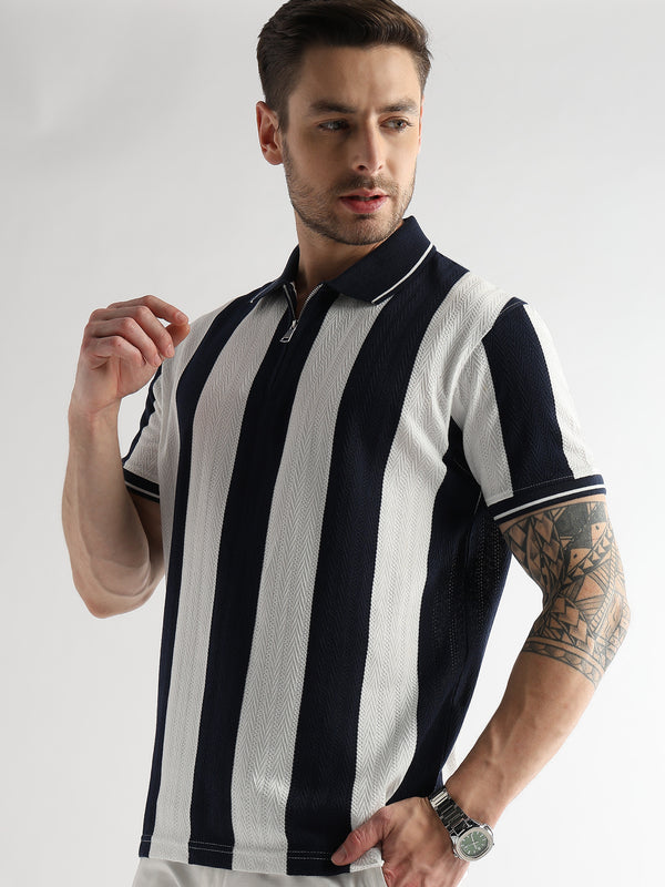 Navy Iris Structured Half Zip Polo